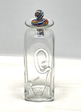 Jody Fine Art Glass Bottle Decanter Marble Stopper Signed Fine 96 9" Studio Glas
